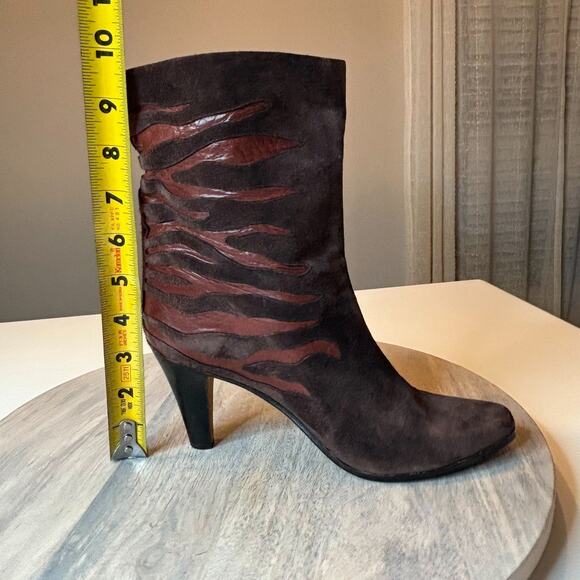 Andrea Pfister Vintage Italy Brown Suede Leather Cutout Flame Boots 38 US 8 - Picture 9 of 9